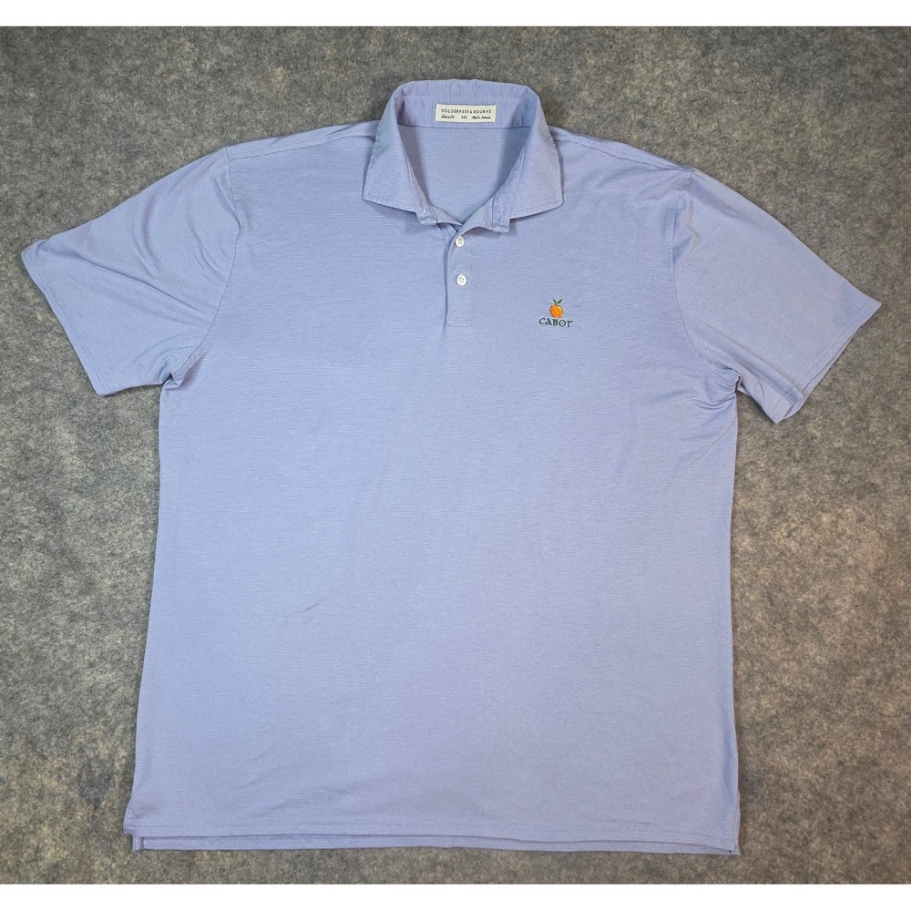 Holderness & Bourne Mens XXL Tailored Fit Polo Shirt Blue Stripe Cabot Golf